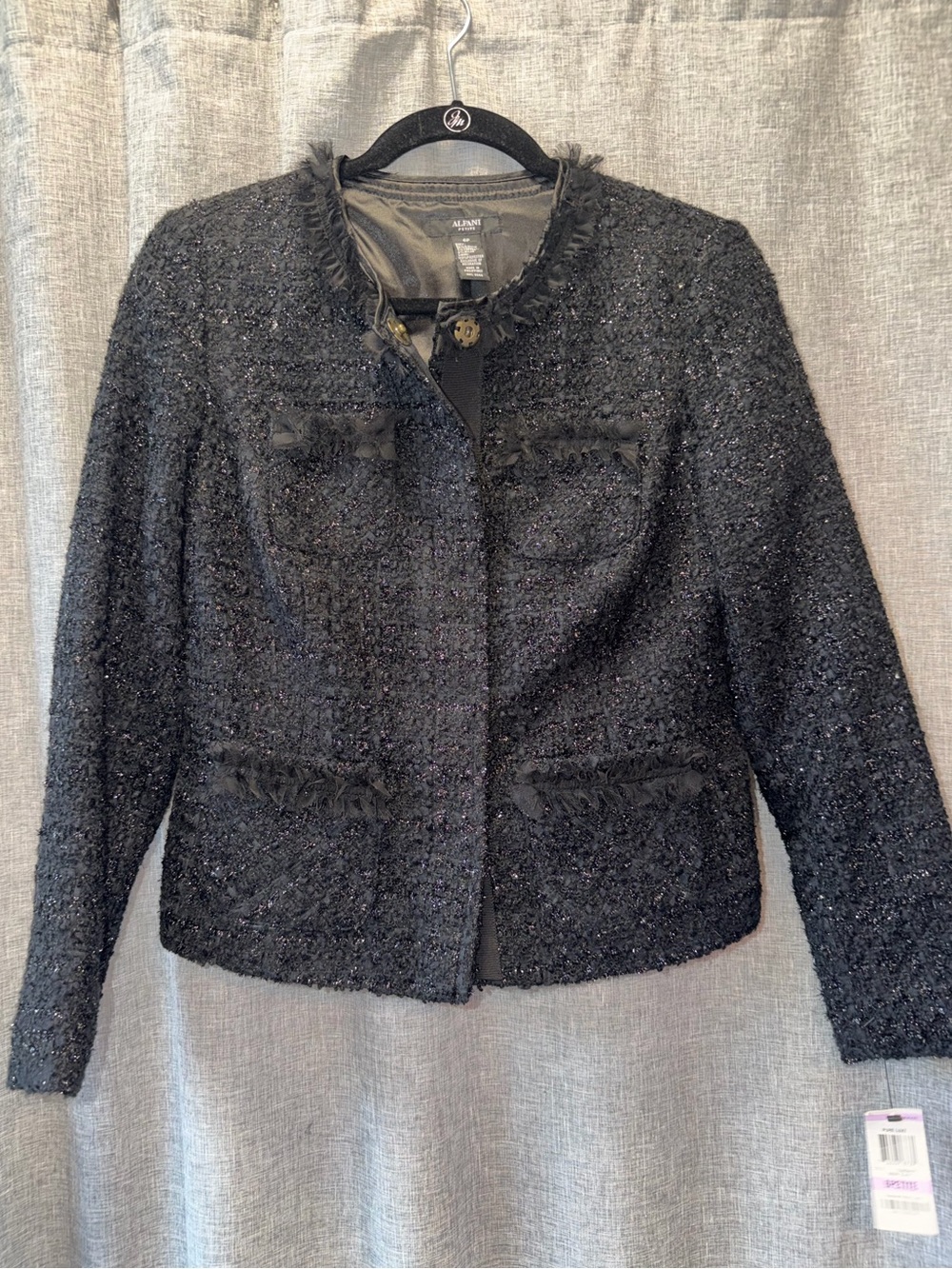 Alfani Black Tweed Fringe Trim Suit Jacket 6P NWT